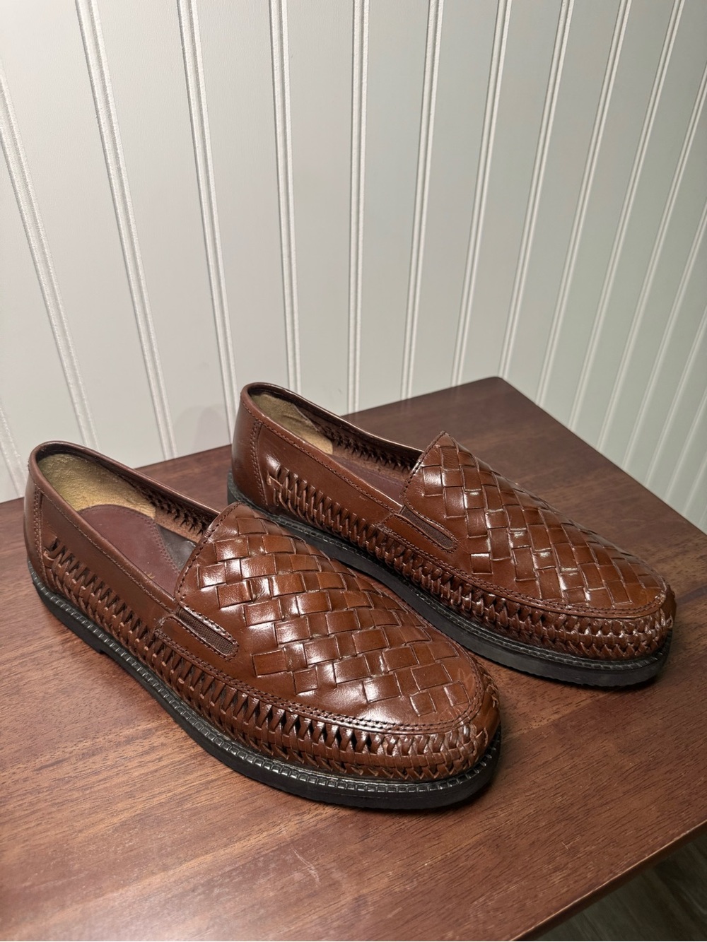 White Stags Men's Brown Woven Leather Slip-On Loafers NWOT